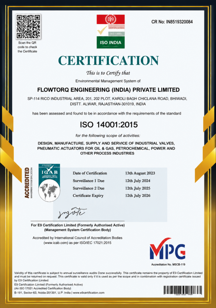 ISO 14001:2015 Environmental Management System (EMS) Certificate.