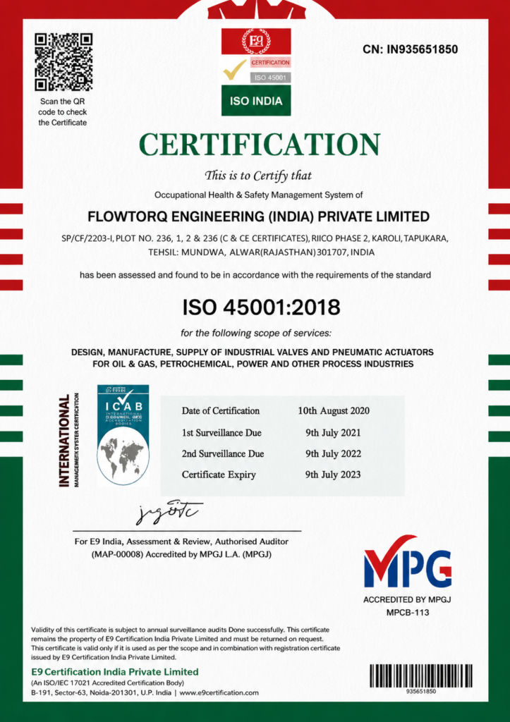 ISO 45001:2018 Occupational Health & Safety Management System (OHSMS) Certificate.