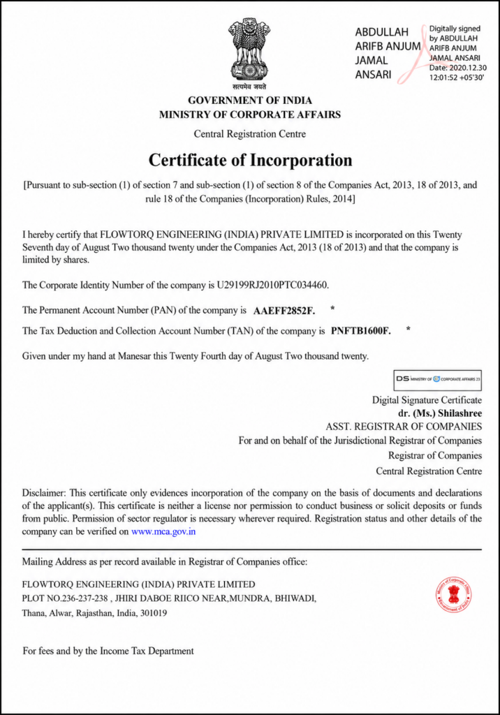 Ministry of Corporate Affairs (MCA)
